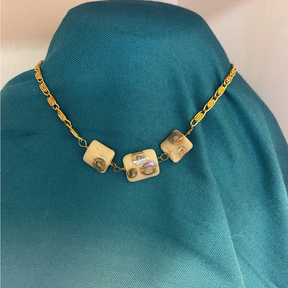 Gold and Cream Necklace with Artisan Beads